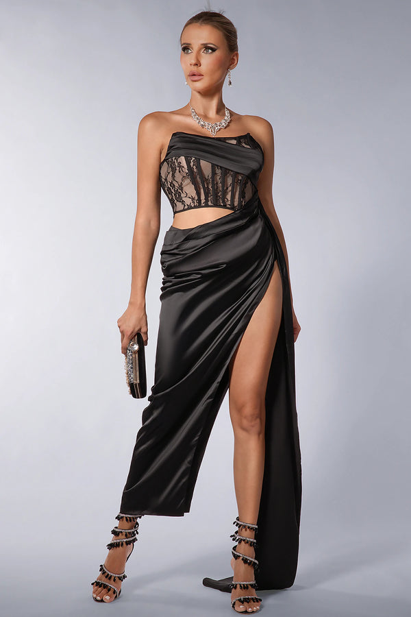 Chandra High Slit Lace Dress