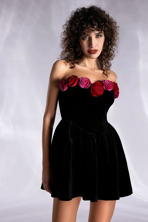 Macrouli Floral Velvet Off Shoulder Mini Dress