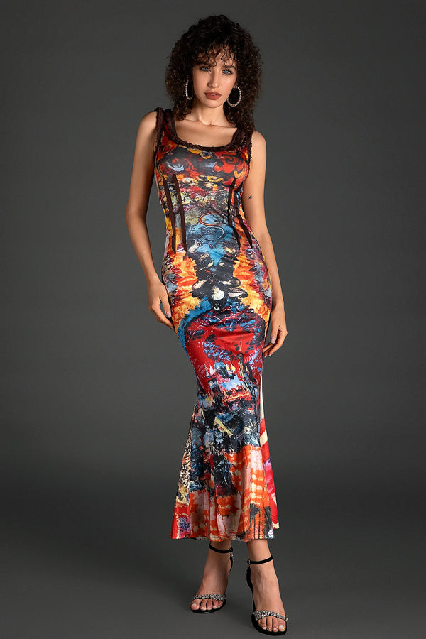 Zenea Sleeveless Tie Dye Print Midi Dress