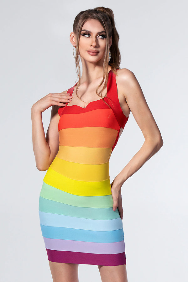 Helia Halterneck Gradient Stripe Dress