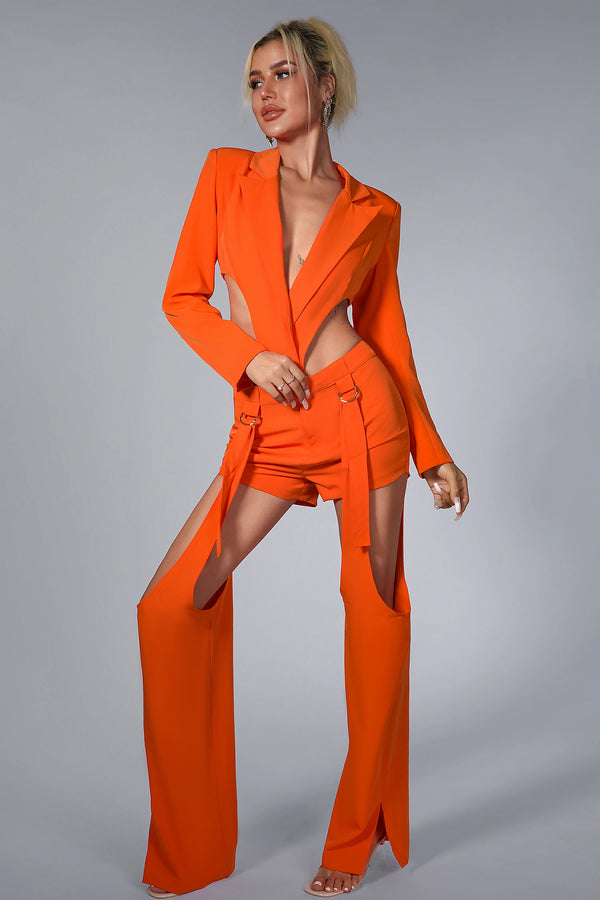 Alyzabeth Belt Orange Blazer Set