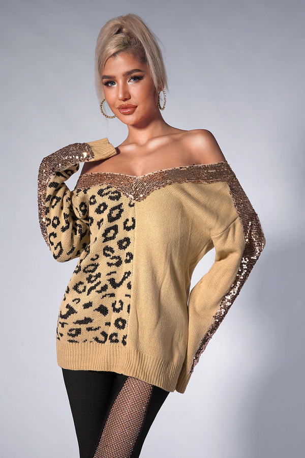 Brianny V-Neck Sequin Print Sweater