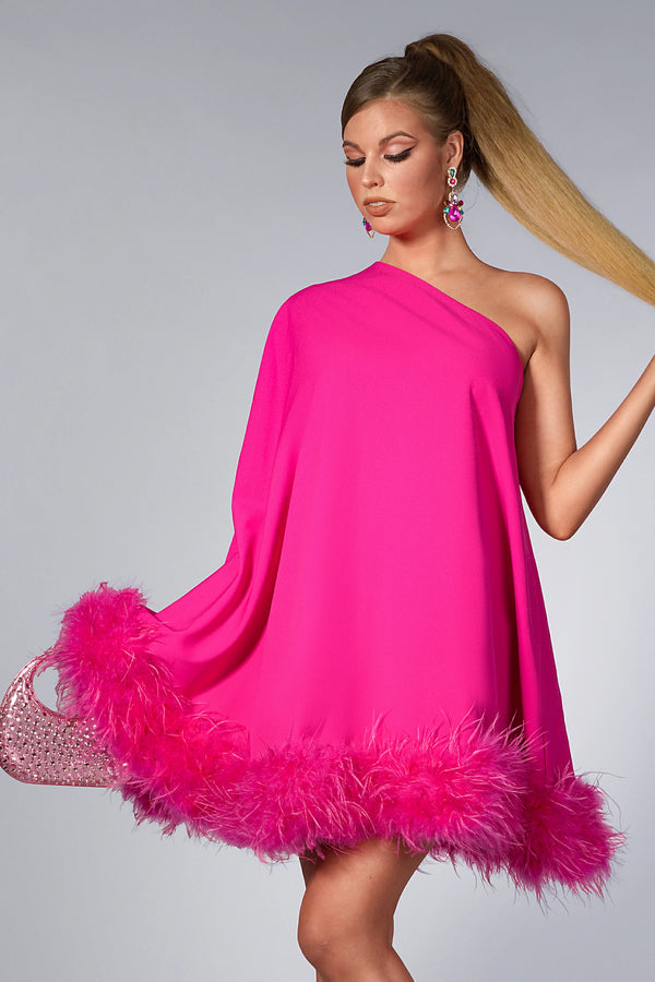 Anh One Shoulder Feather Dress