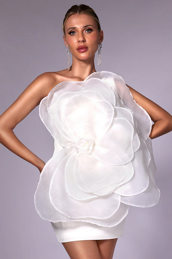 Crystal One Shoulder 3D Floral Dress