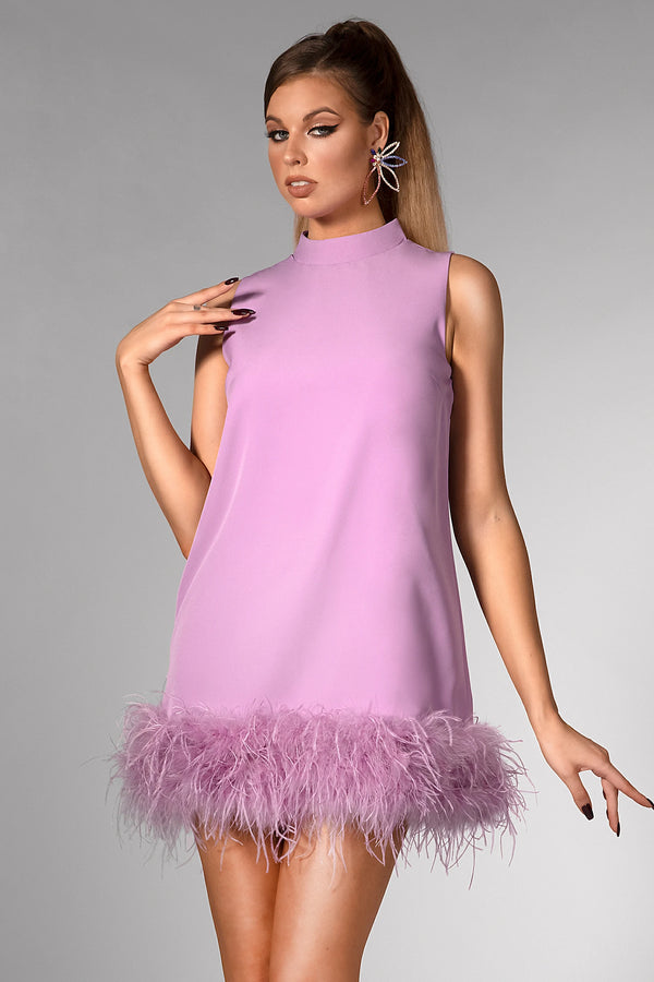 Lilac Sleeveless Feather Dress