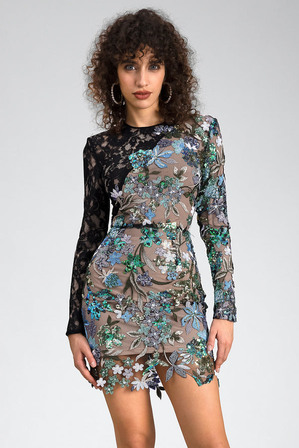 Flora Sequin Lace Embroider Patchwork Dress