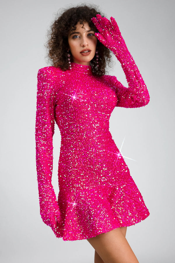Rubea Highneck Backless Glitter Mini Dress