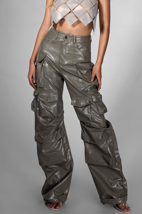 Jazmine Multi Pockets Leather Pants