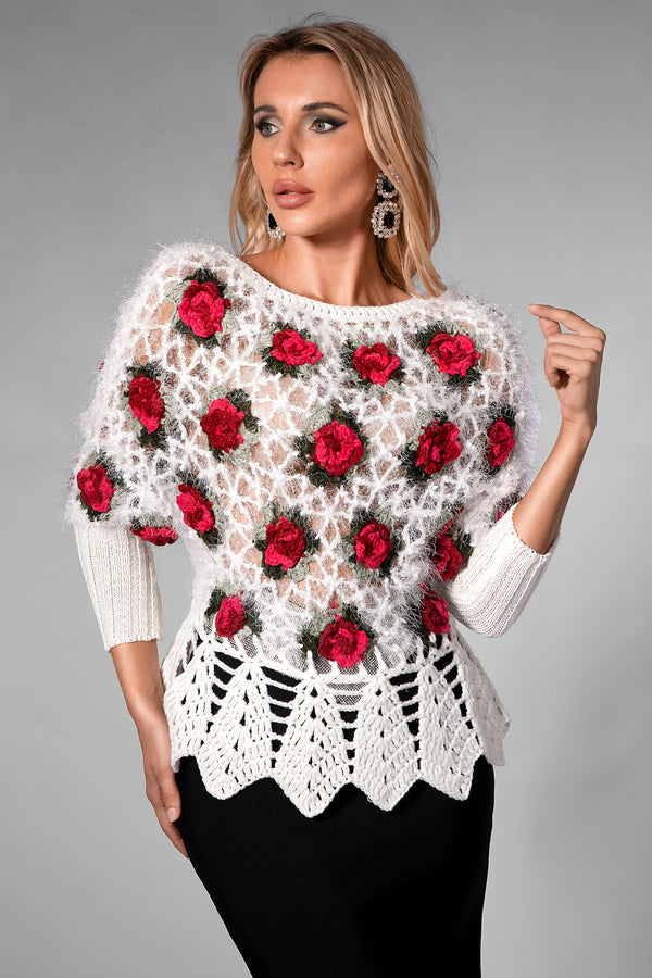 Nadeen 3D Flower Crochet Sweater