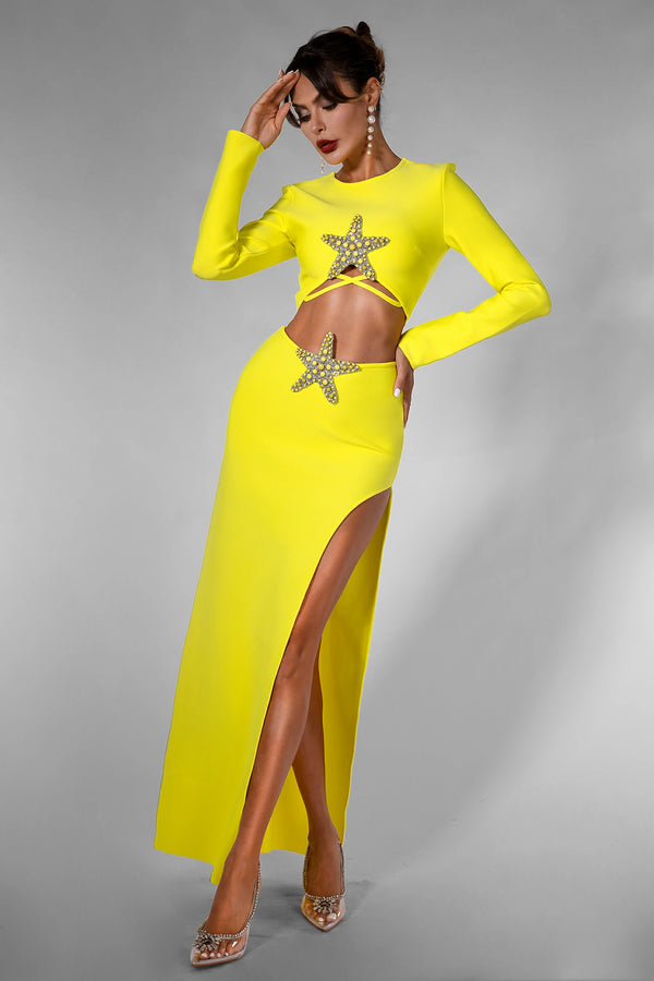 Daela Star Hight Slit 2 Piece Dress Set