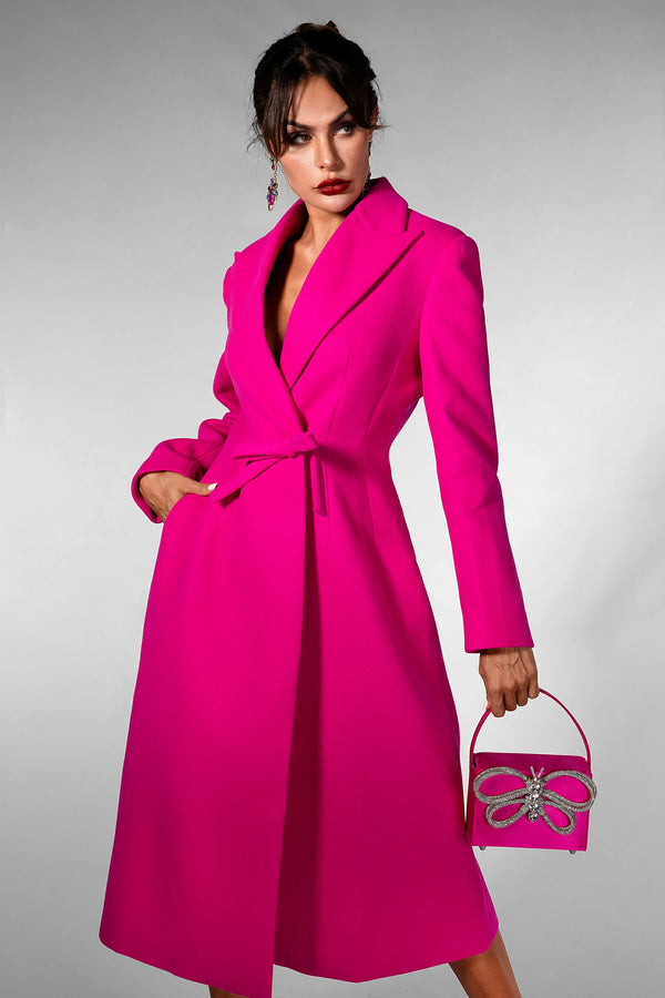 Cliona Pink Bow Woolen Overcoat