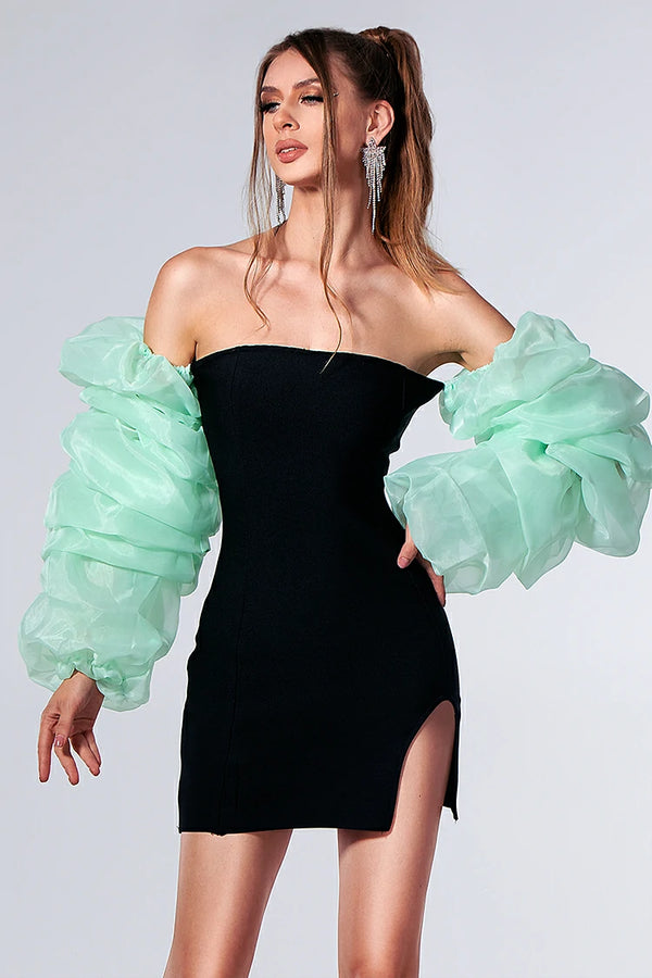 Niobe Bubble Sleeve Irregular Ruffle Dress