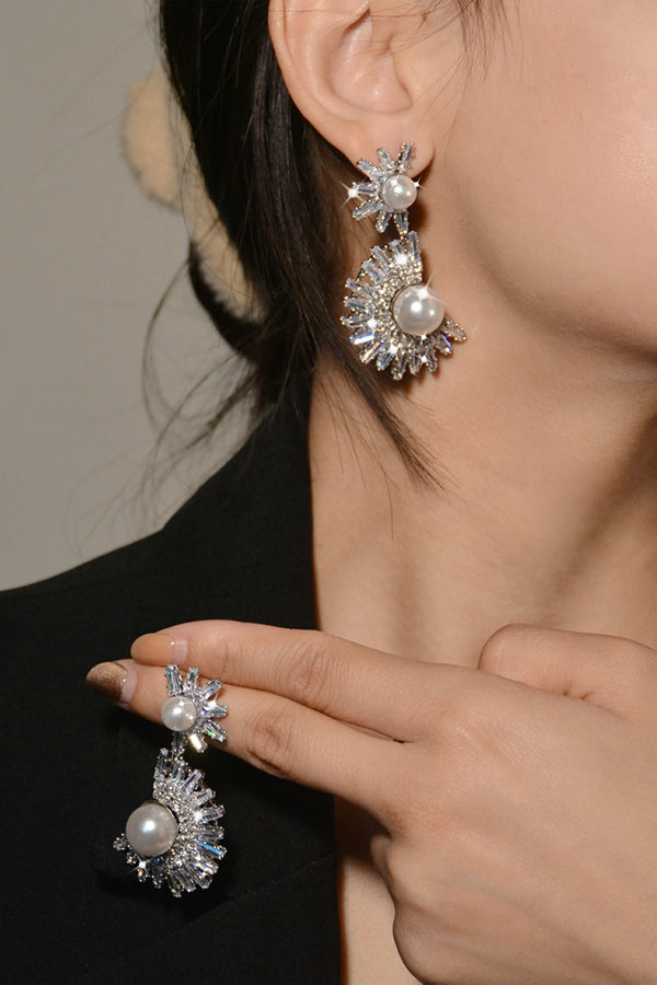 Alaya Floral Rhinstone Pearl Earrings