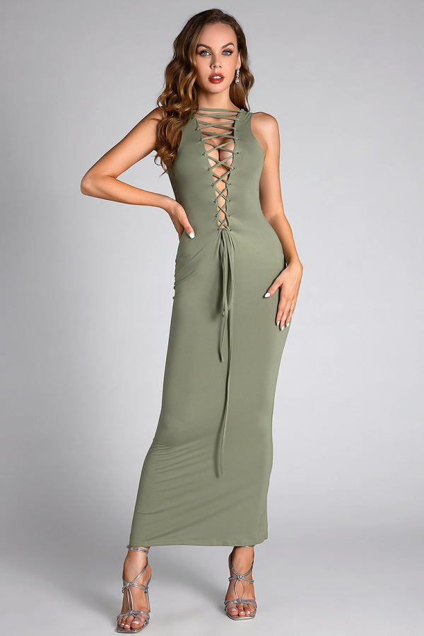 Erica Tie-Strap Deep V Dress