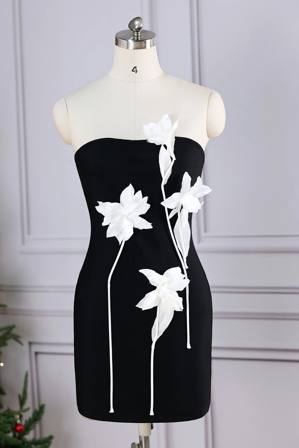 Hortitif Off Shoulder 3D Flower Bandage Dress