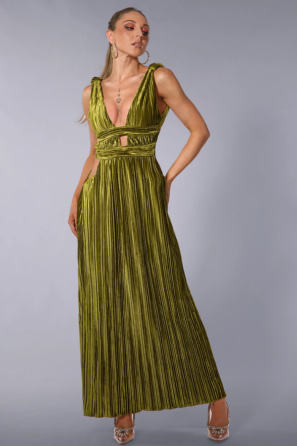 Yara Pleat Velvet Cutout Dress