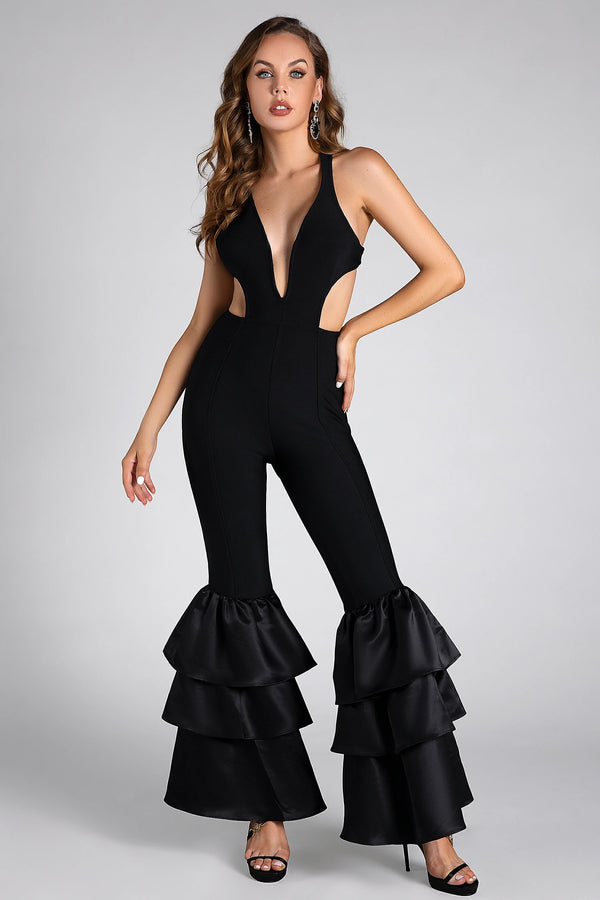 Rupesh V-Neck Ruffle Backless Jumpsuit