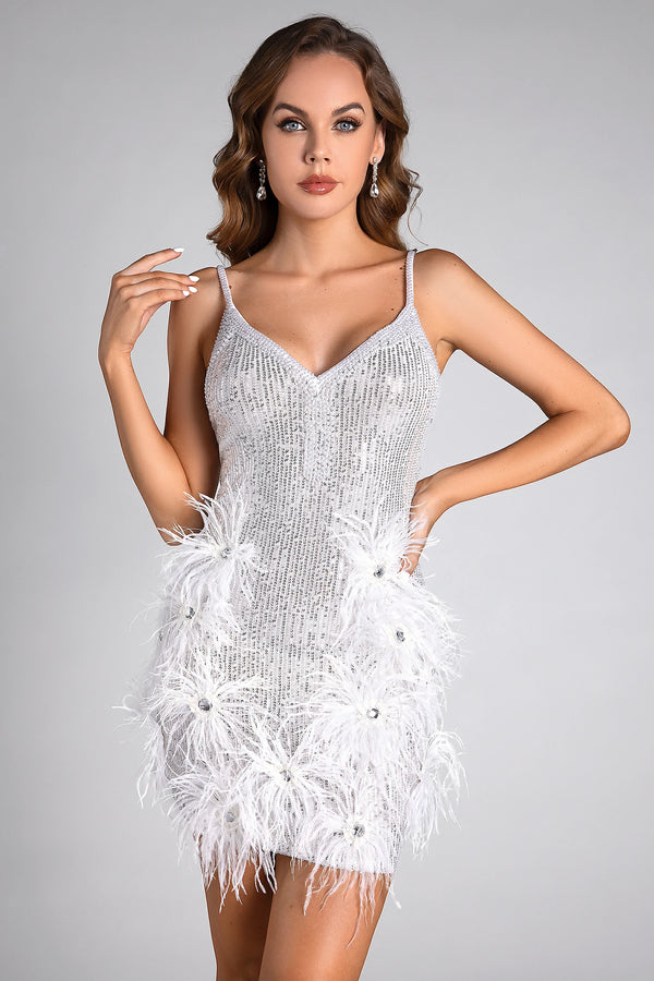 Laskeli Strap Sequin Feather Dress