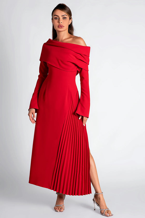 Langtry One Shoulder Pleat Slit Dress