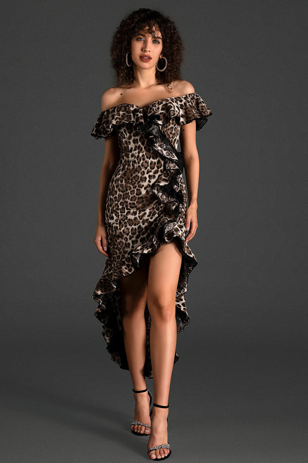 Terzidi One Shoulder Print Ruffle Dress