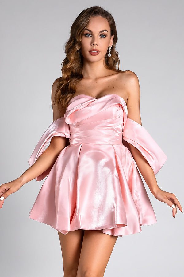 Evelyn Pink Satin Puff Birthday Mini Dress