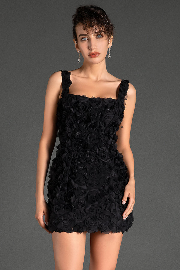 Dellidi 3D Floral Mini Dress In Black