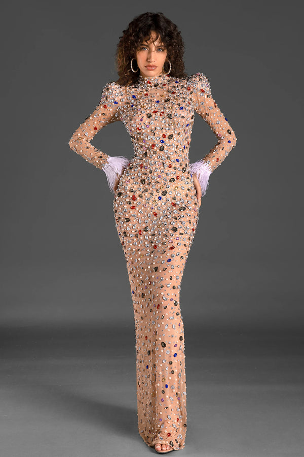 Asteria Long Sleeve Crystal Maxi Dress