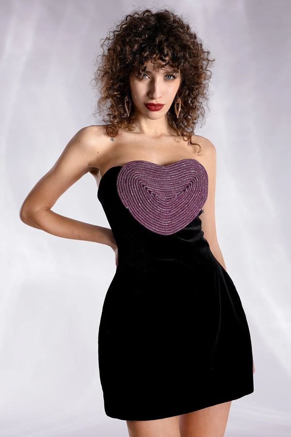 Evgenia Heart Velvet Mini Dress